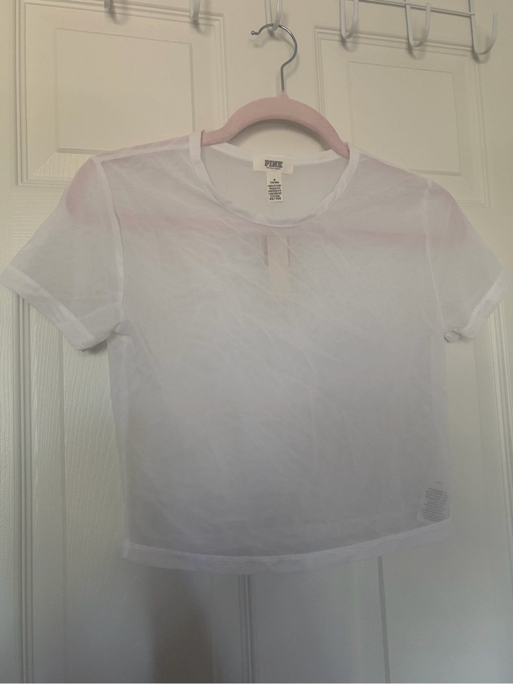 PINK Mesh Crop Top White